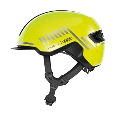 Image de ABUS Urban Helm HUD Y à LED arrière magnétique rechargeable &amp; fermeture casque de vélo cool pour usage quotidien hommes et femmes Jaune brillant, taille L