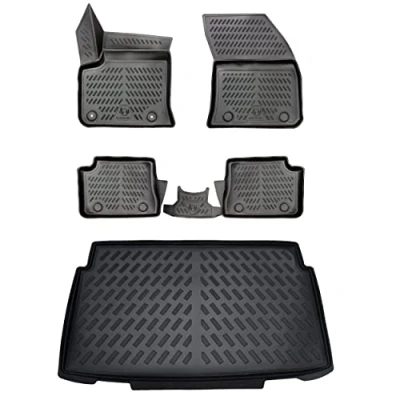 Image de ELMASLINE Tapis en caoutchouc 3D et bac de coffre pour Opel Mokka e à partir 2021 (plancher chargement encastré) électrique sol Accessoires