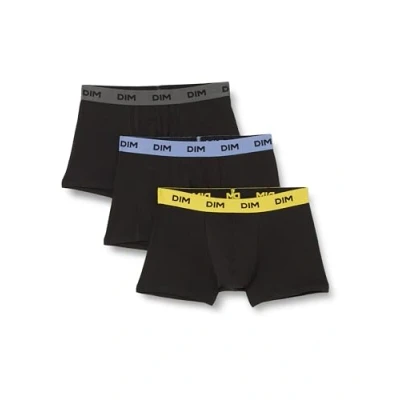 Image de DIM Boxer Homme Mix and Colors Coton Stretch Confort x6, Noir ceinture jaune/bleu/gris, XXL