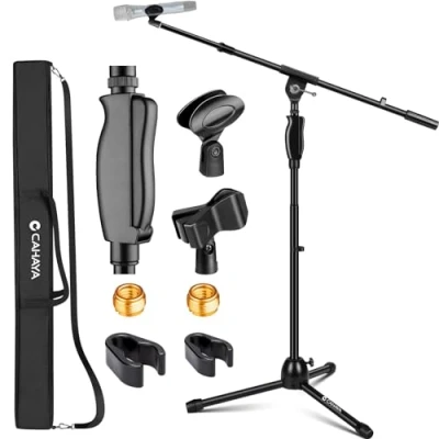 Image de CAHAYA Support de microphone amélioré avec poignée en métal : trépied 3 1 à double usage sac et clips microphone, hauteur réglable pour les réunions scène Langue direct