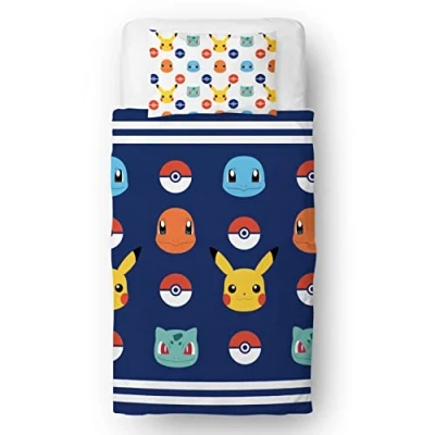 Image de Pokemon Parure de lit Simple sous Licence Officielle réversible avec Motif Pikachu et taie d&#039;oreiller Assortie Character World Brands