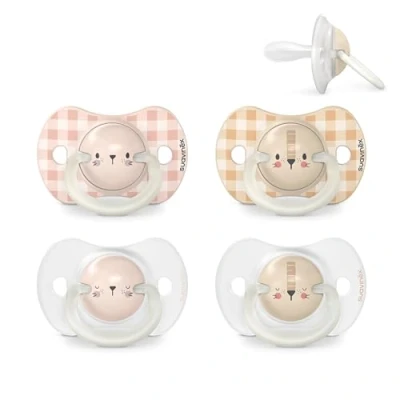 Image de Suavinex, Lot de 4 Sucettes pour Bébé 6/18 Mois, Phosphorescentes, Idéal Nuit, avec Tétine Symétrique SX Pro en Silicone, Réversible, Douce et Souple, Night and Day, Beige Rose