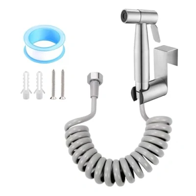 Image de Venprodium Kit de Pulvérisateur Bidet, Toilette Inoxydable, Douchette WC Avec 3M Tuyau, WC, pour Hygiène Personnelle, Bain Animaux, Argent