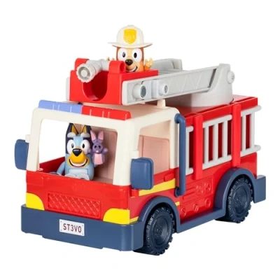 Image de Bluey Camion de Pompier Pompiers avec Figurines de, Bingo en pompière et Bob Bilby Dresse l’échelle, pivote la déroule Lance
