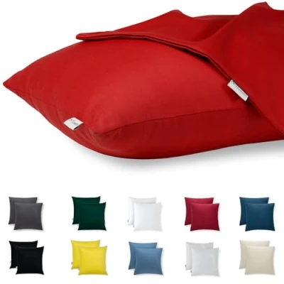 Image de Housse Coussin 45x45 Coton Satin Premium Lot de 2 Taie d&#039;oreiller pour Coussins Canapé/Lit Tissu Super Doux Resistant et Lavable Hypoallergénique Anti Acariens avec Fermeture éclair Invisible