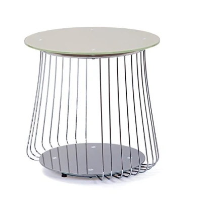 Image de Inter Link Table basse d&#039;appoint de salon Structure métallique Plateau supérieur en verre gris Pantone Pour salon, bureau, chambre 50 x cm Rivoli