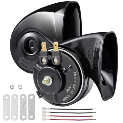 Image de Rupse Klaxon Voiture Universal 108 120DB Camion 12V Imperméable Escargot à Air Électrique pour Camions SUV Bateau (2 Pcs Noir)