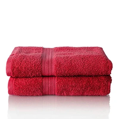 Image de ALCLEAR Lot de Serviettes éponge qualité supérieure, Gamme Disponible en 6 Coloris et 5 Tailles, : Rouge, 2 draps Bain 70 x 140 cm, Oeko Tex Standard 100