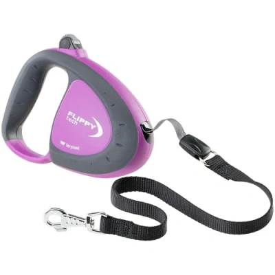 Image de Ferplast Laisse Chien Enrouleur Flippy Tech, pour Grands Chiens jusqu&#039;à 50 Kg. Sangle Extensible Max 5 m. Bouton de Verrouillage et déverrouillage Unique, Violet