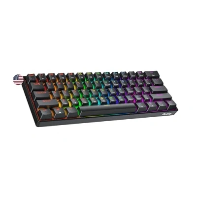 Image de Geeky GK61 SE 60% Clavier de Jeu Mécanique 61 Touches Multicolores Rétroéclairées RGB LED pour Gaming PC/Mac ANSI US Américain (Noir, Mechanical Red)