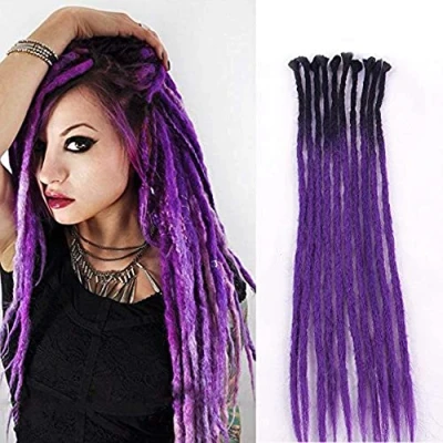 Image de Dreads Synthétiques 24 Pouces 10 Mèches Ombre Noir et Violet Dreadlocks Extensions Reggae Fait Main Corchet Tressage Cheveux