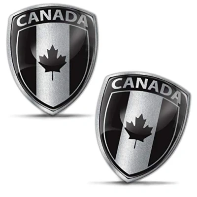 Image de Biomar Labs® 2 x 3D Flexibles Autocollant Badge Stickers Drapeau National Canada Canadien Feuille D&#039;érable Noir Argent Emblème Voiture Auto Moto F 144