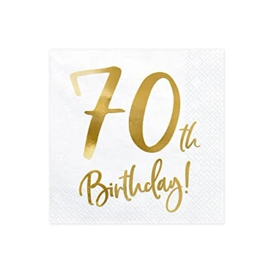 Image de PartyDeco SP33 77 70 008 Serviettes 70. anniversaire blanc avec inscription doré 33x33cm (1 VPE / 20 Stk.)