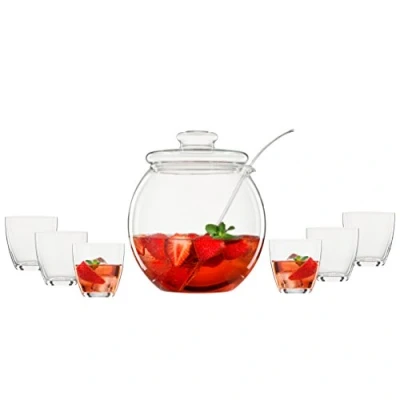 Image de Bohemia Cristal 093 006 146 Service de Punch 9 pièces, 1 saladier à env. 4,5 litres avec Couvercle en Verre Borosilicate résistant la Chaleur + 6 gobelets d&#039;env. 300 ML