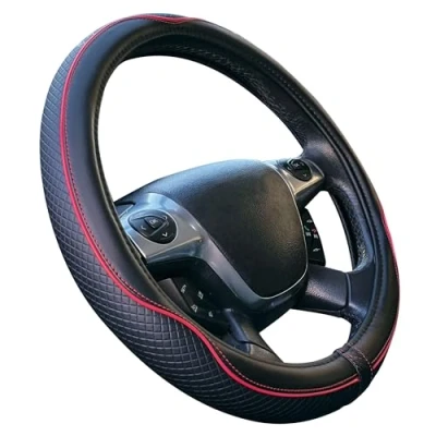 Image de Housse de Volant Universelle Centaure Noir Rouge Poly Cuir 37 39 cm Antidérapant Respirant Effet Carbone