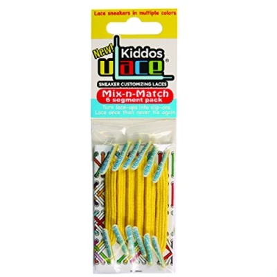 Image de U Lace KIDDOS Lacets élastiques pour enfants de 3 à 7 ans 14 Couleurs disponibles (YELLOW Jaune) ATTENTION: 2 sachets au minimum une paire baskets. Comptez bien les oeillets!