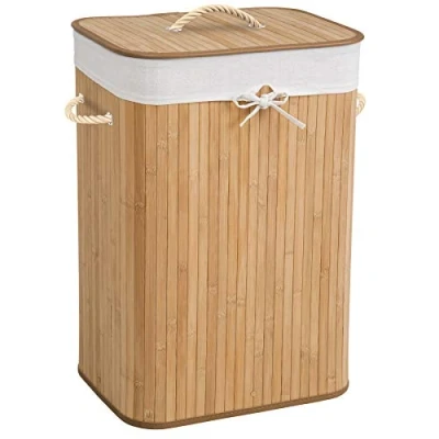 Image de TecTake Panier à Linge Robuste Corbeille en Bambou bac Pliable + Sac Amovible diverses modèles (72L Naturel no. 401836)