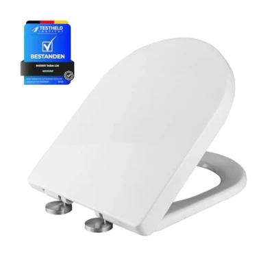 Image de Ibergrif M41001, Abattant WC Forme D, Cuvette Toilette avec Frein de Chute, Lunette Fermeture en Douceur, Universelle, Blanc
