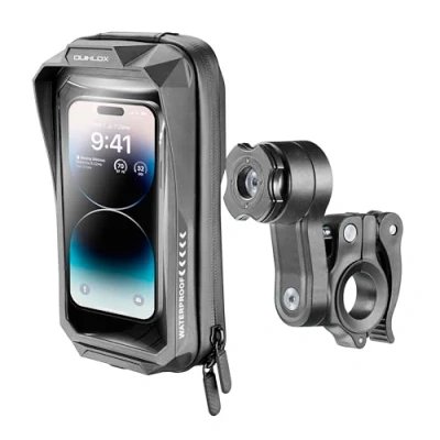 Image de Quiklox Étui de moto étanche universel jusqu&#039;à 7&quot; avec support téléphone portable à guidon rond, système modulaire QUIKLOX, compatible les accessoires