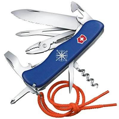 Image de VICTORINOX Couteau de Poche Skipper, Spécifique à la Navigation, 5 Fonctions, Swiss Made, Outil Multifonction avec Grande Lame, Tranchant Denté, Lame Blocable, Bleu