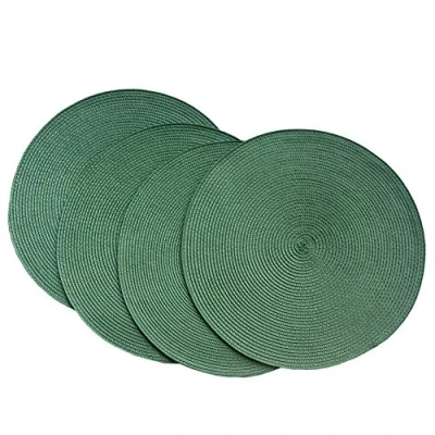 Image de SCF2017 Lot de 4 sets table ronds en plastique tissé 38 cm, élégants et pratiques, vert foncé