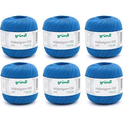 Image de Gründl Laine Häkelgarn 100 (Fil à Crocheter en 100% Coton mercerisé, g / 566 m, Taille d&#039;aiguille : 1,5 2, 6 x g), Bleu Royal