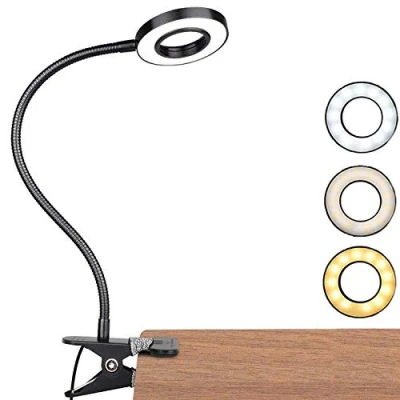Image de DIWUJI LED Lampe De Bureau à Pince, USB Alimenté Flexible Lecture Pince Pliable Réglable Lumière Douce Protection Des Yeux Avec 3 Modes d’Éclairage &amp;10 Niveaux Luminosité, 7 Watt (Noir)