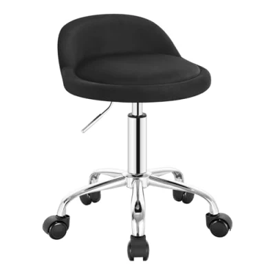 Image de WOLTU Tabouret de Bureau, Rond avec Dossier, Chaise d&#039;Ordinateur Pivotante à roulettes, Réglable en Hauteur Entre 43 et 54,5cm, Coiffeuse, Velours Noir BS127sz