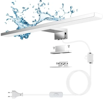Image de Aourow Lampe Miroir Salle de Bain 10W,40CM 820LM Applique avec Cordon Interrupteur,Blanc Froid 6500K IP44 Résistant à l&#039;eau Lumiere CLASSE II