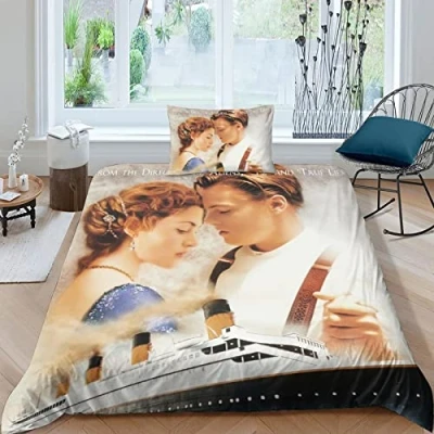 Image de BYTUGI Titanic Housse De Couette avec Fermeture Éclair Doux Respirant en Microfibre Taies d&#039;oreiller Convient Aux Jeunes Et Enfants Single（135x200cm）