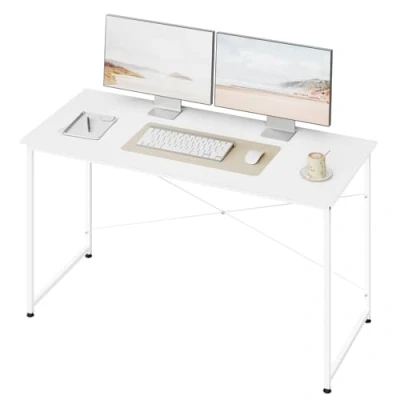 Image de WOLTU Bureau Blanc, Informatique, 140x60 cm, Table de Bureau, Chambre, Poste Travail, Ordinateur, Cadre en Métal, Scandinave, Bois d&#039;Ingénierie