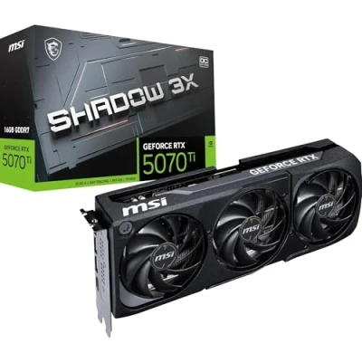 Image de MSI NVIDIA GeForce RTX 5070 Ti 16G Shadow 3X OC Carte Graphique Gaming GDDR7 256 Bits, Fréquence Boost jusqu&#039;à 2497 MHz, PCIe Gen 5, DLSS 4, DP 2.1 x 3, HDMI 1, ATX, SFF Ready