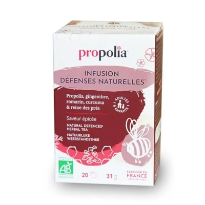 Image de PROPOLIA Bio Infusion Défenses naturelles Propolis, gingembre, romarin, curcuma &amp; reine des prés Fabriquée en France 20 Sachets
