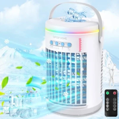 Image de Climatiseur Mobile, 5 en 1 Mini Portable, Mobile Silencieux, Refroidisseur D&#039;air, Ventilateur Climatiseur, avec 3 Vitesses, 2 Modes de Brumisation