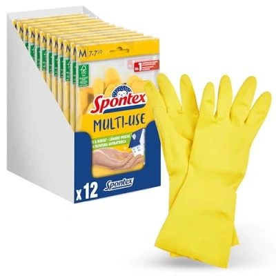 Image de Spontex Multi Use, 12 paires de gants ménage avec protection fraîcheur et latex naturel FSC, intérieur flocage en coton, taille M (12 x 1 paire)