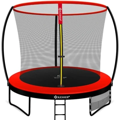Image de KESSER® Trampoline certifié TÜV Rheinland GS, de Jardin pour Enfants jusqu&#039;à 150 kg, Complet avec Filet sécurité, Couverture Bord, 366 cm, Rouge/Noir