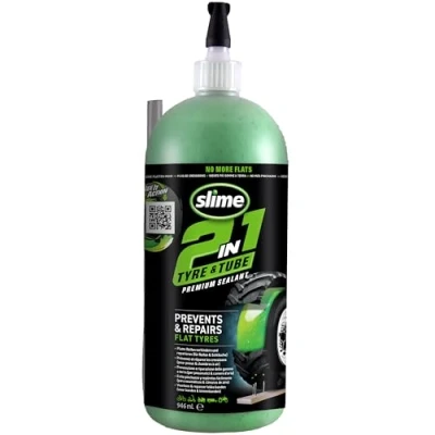 Image de Slime 10194 51 Produit Anti crevaison Premium 2 en 1 Prévention et Réparation, Convient à tous les Pneus Chambres air Hors route, Non toxique, Écologique, 910ml (32oz), Vert