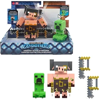 Image de Mattel Minecraft Legends Coffret De 2 Figurines Articulées Avec Chacune Une Fonction D’Attaque Et Un Accessoire, À Collectionner, Jouet Enfant, Dès 4 Ans, GYR99