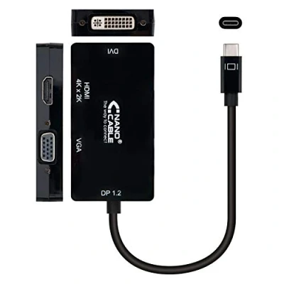 Image de NANOCABLE 10.16.4301 BK Convertisseur USB C vers VGA/DVI/HDMI 10cm Noir