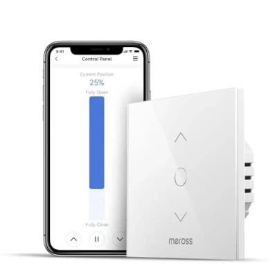 Image de Meross Interrupteur WiFi pour Volet Roulant (FIL NEUTRE REQUIS), Tactile Rideau de Fenêtre Compatible avec Alexa, Google Home et SmartThing, Incompatible HomeKit