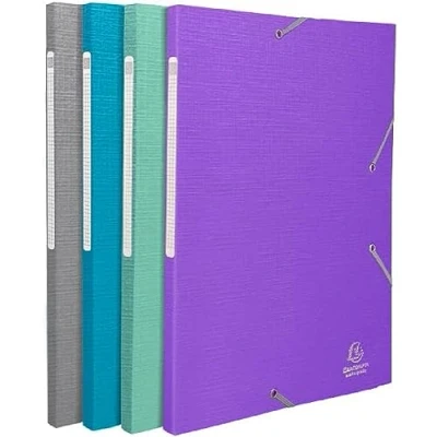 Image de Exacompta Réf. 55650E Lot de 4 chemises à élastiques Teksto pochettes 3 rabats Maxi Capacity en carte enduite dimensions 24 x 32 cm pour documents au format A4 couleurs assorties