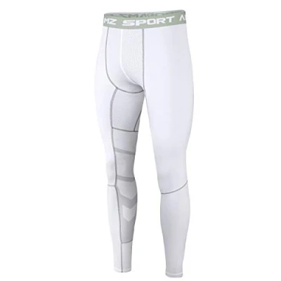 Image de AMZSPORT Collants de Compression pour Hommes Legging Imperméable à la Couche Base Séchage Rapide Pantalon D&#039;entraînement Pro Blanc XL