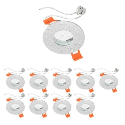 Image de ledscom.de 10 pièces cadre d&#039;encastrement pour plafond de salle bain ERID, pièce humide, bain, IP44, rond, blanc mat, douille GU5.3 incluse