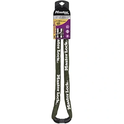 Image de Master Lock Cadenas chaîne avec gaine en nylon et serrure à combinaison intégrée 1500 x 8 mm, Vert