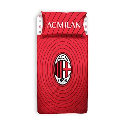 Image de hermet A.C. Milan, Parure de lit 1 Place, 100% Coton, Rouge Noir