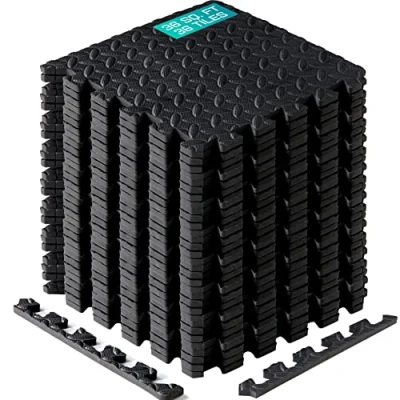 Image de Yes4All M8RZ Tapis d&#039;exercice emboîtables en mousse avec bordure de sol pour équipement gym Carreaux EVA (noir)