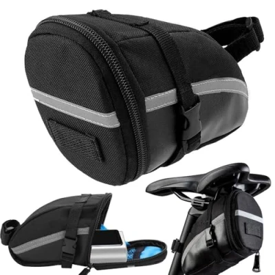 Image de Verk Group Sacoche de vélo étanche sous la selle Étui multifonction avec sangles Velcro réglables Noir