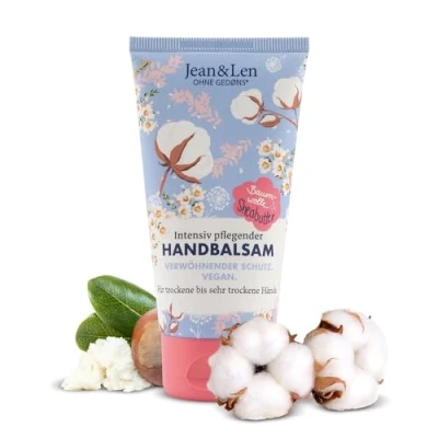 Image de Jean &amp; Len Baume Mains Coton et Beurre de Karité, pour Sèches à très Sèches, Soin Intense Doux, sans Parabènes ni Silicones, Vegan, Mini Tube 75 ml