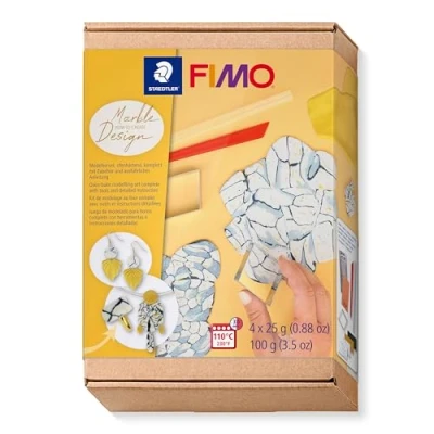 Image de STAEDTLER Set FIMO Pâte à modeler 4 pains de 25 Grammes + 3 cutters 2 accessoires modelage &amp; instructions Thème &quot;Marble Design&quot; (Marbre) 8025 HTC5