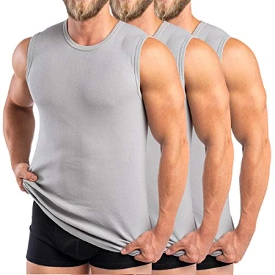 Image de HERMKO 3040 Lot de 3 Maillots Corps débardeur Hommes à col Rond, en 100% Coton Biologique, Taille:4 (L), Couleur:Gris